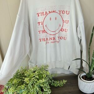 Graphic White Sweatshirt with Red Smiley
